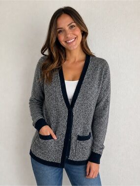 Madewell Black and Gray Wool Cardigan Sweater